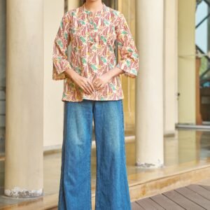 cream nature stylish printed magic cotton top