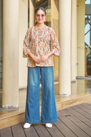 cream nature stylish printed magic cotton top