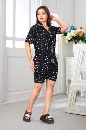 emerald heart night suit pink shorts by darshnika designer