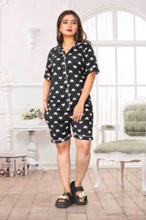 emerald heart night suit navy blue shorts by darshnika designer