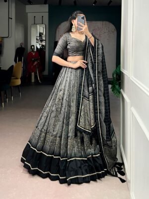 this shimmer organza lehenga choli adorned with zari weaving and delicate lace borders brings timeless elegance to every festive moment lnb2032pec