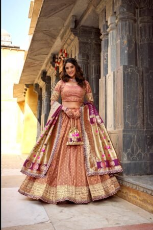 this silk paithani lehenga choli is where traditional zari weaving meets graceful lace borders crafted for moments that deserve royalty