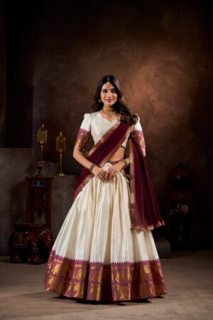 this silk paithani lehenga choli is where traditional zari weaving meets graceful lace borders crafted for moments that deserve royalty