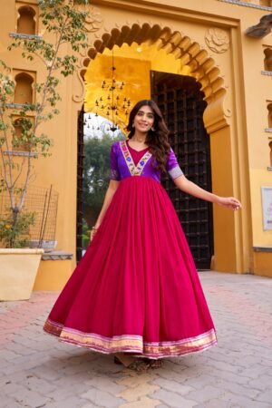 an elegant blend of comfort and tradition, designed in luxurious vichitra silk with a beautifully flowing flair ynf5304owt