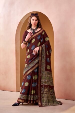 lightweight elegance with a touch of tradition, this pv chanderi printed saree is perfect for effortless everyday grace