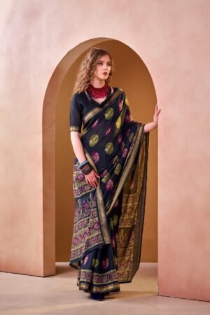 lightweight elegance with a touch of tradition, this pv chanderi printed saree is perfect for effortless everyday grace