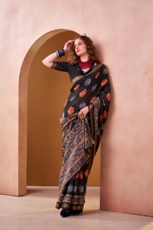 lightweight elegance with a touch of tradition, this pv chanderi printed saree is perfect for effortless everyday grace