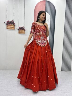 launching wedding wear lehenga choli embroidery thread with sequence work in red colour