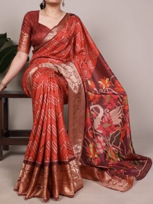 the raw beauty of tussar silk paired with a smooth viscose border pure elegance in every drape ynf7059nbl
