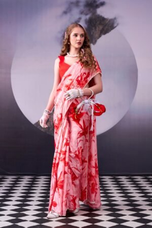 elegance detailed in pearls this satin saree with a delicate lace border brings softness, shine, and timele ss grace together ynf7005pnk