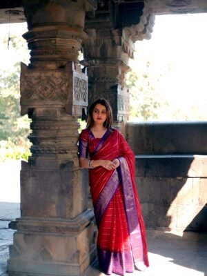 light on the body, elegant in style a crepe stripe weaving saree made for everyday comfort ynf7029red