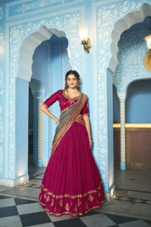 Grace that speaks for itself  Crafted in luxurious Vichitra silk  this lehenga brings a refined and royal touch to your festive wardrobe LNB1205RPI