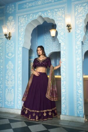 Grace that speaks for itself  Crafted in luxurious Vichitra silk  this lehenga brings a refined and royal touch to your festive wardrobe LNB1205DPL