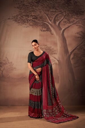 soft elegance meets everyday grace in this beautifully printed poly mal cotton saree ynf7201red