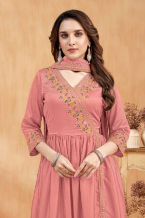 fabzoo women vicitra silk angrakha style kurta with dupatta and trouser,with coding embroidery work